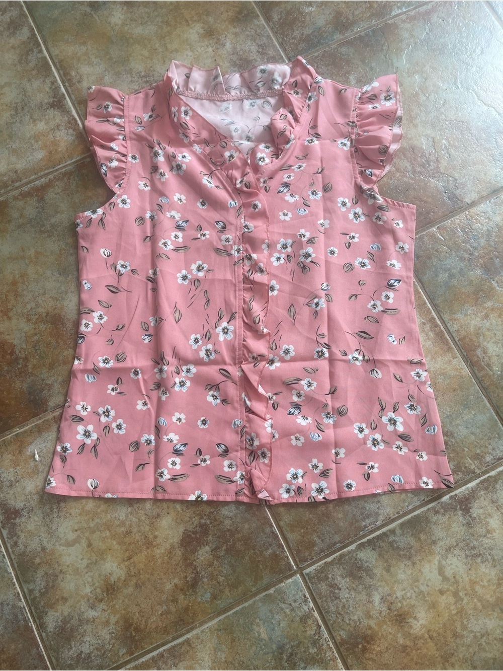 SHEIN Pink Floral Ruffle Sleeve Blouse